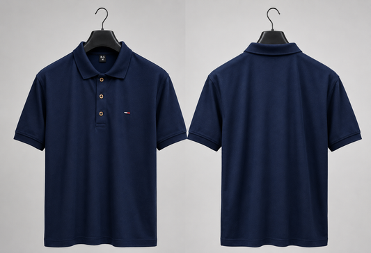 Men's Navy Blue Plain Polo Shirt – Premium Cotton Half Sleeve Casual Polo Tee