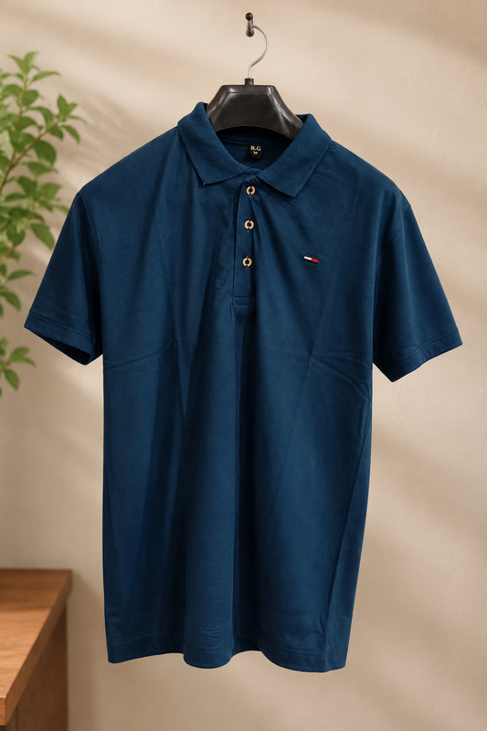 en's Navy Blue Premium Cotton Polo Shirt | Classic Half Sleeve Casual T-Shirt