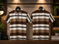 Men's Burgundy, Navy & White Stripe Half Zip Polo Shirt  Product Description