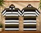 Men's Olive Green, White & Black Striped Half Zip Polo Shirt – Premium Casual Short Sleeve Tee  Product Description