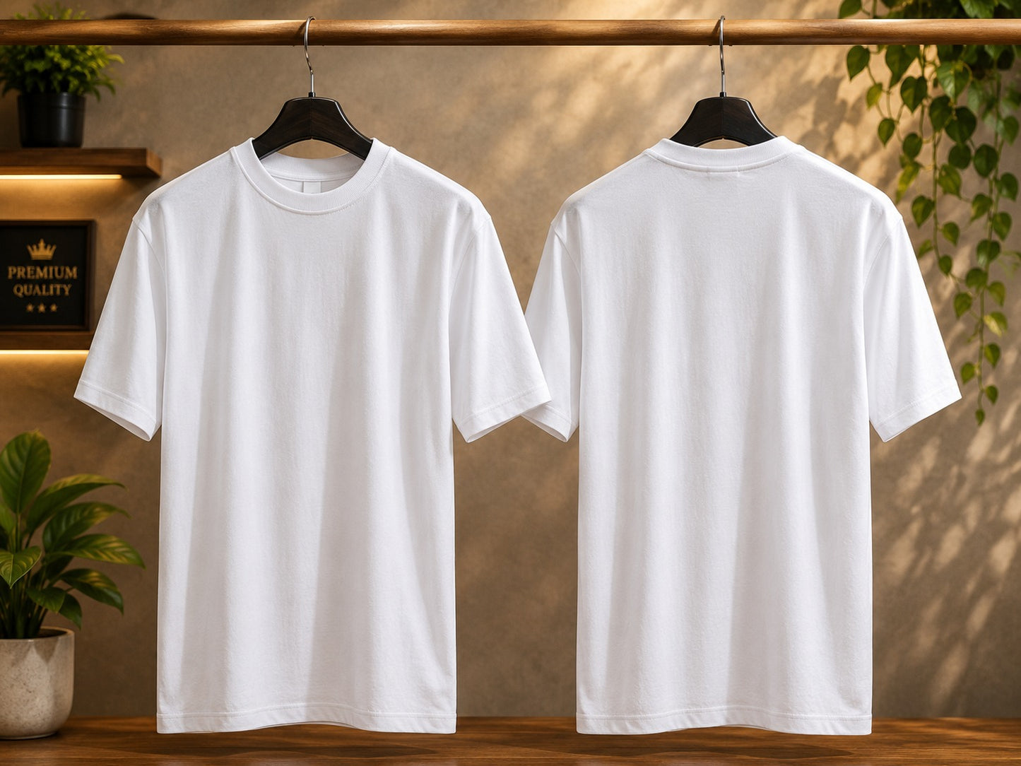 Premium Plain White Unisex Cotton T-Shirt | Soft Crew Neck Half Sleeve Tee | Front & Back View