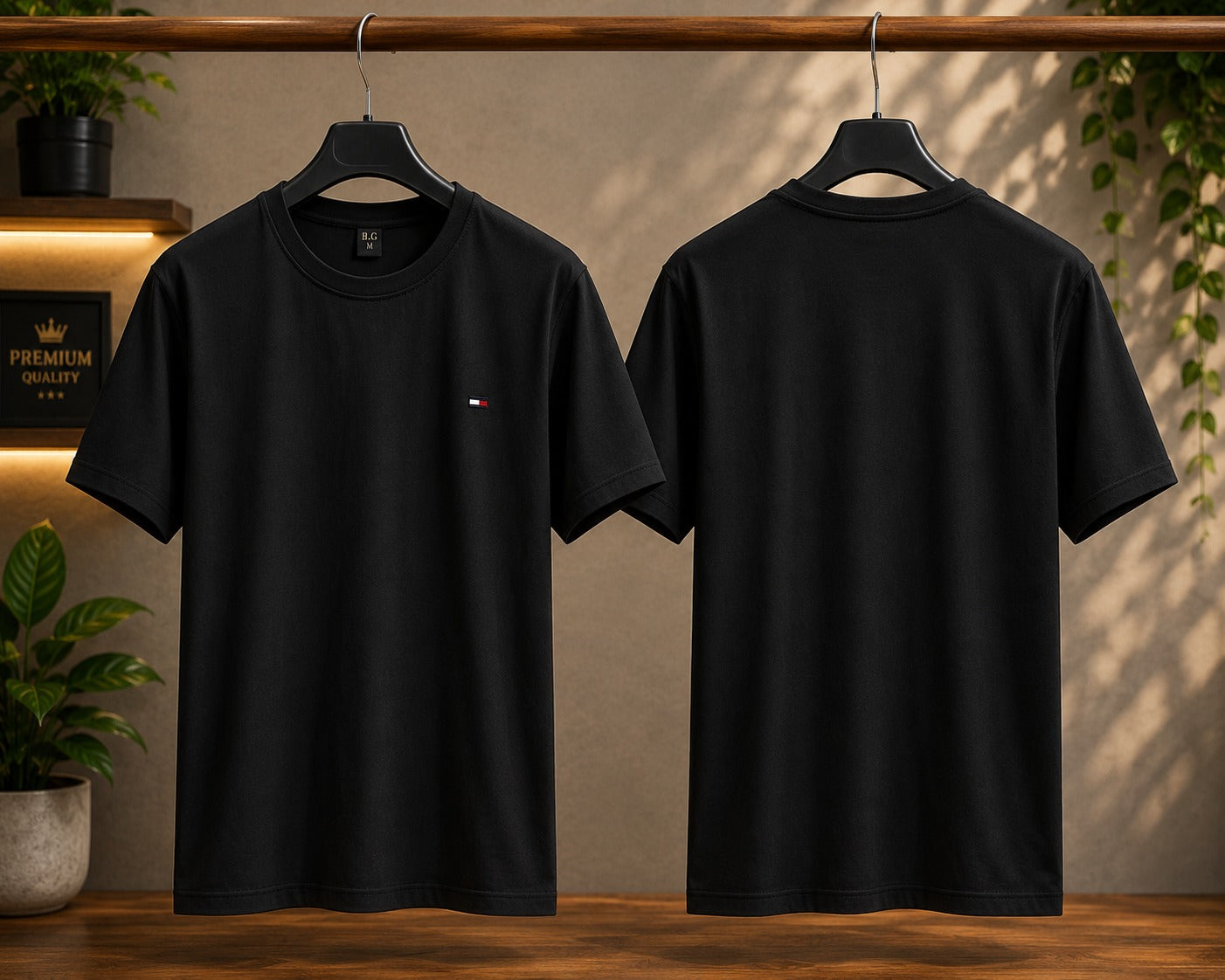 Premium Solid Black Men's Half Sleeve Crew Neck Cotton T-Shirt | Soft Breathable Casual Tee