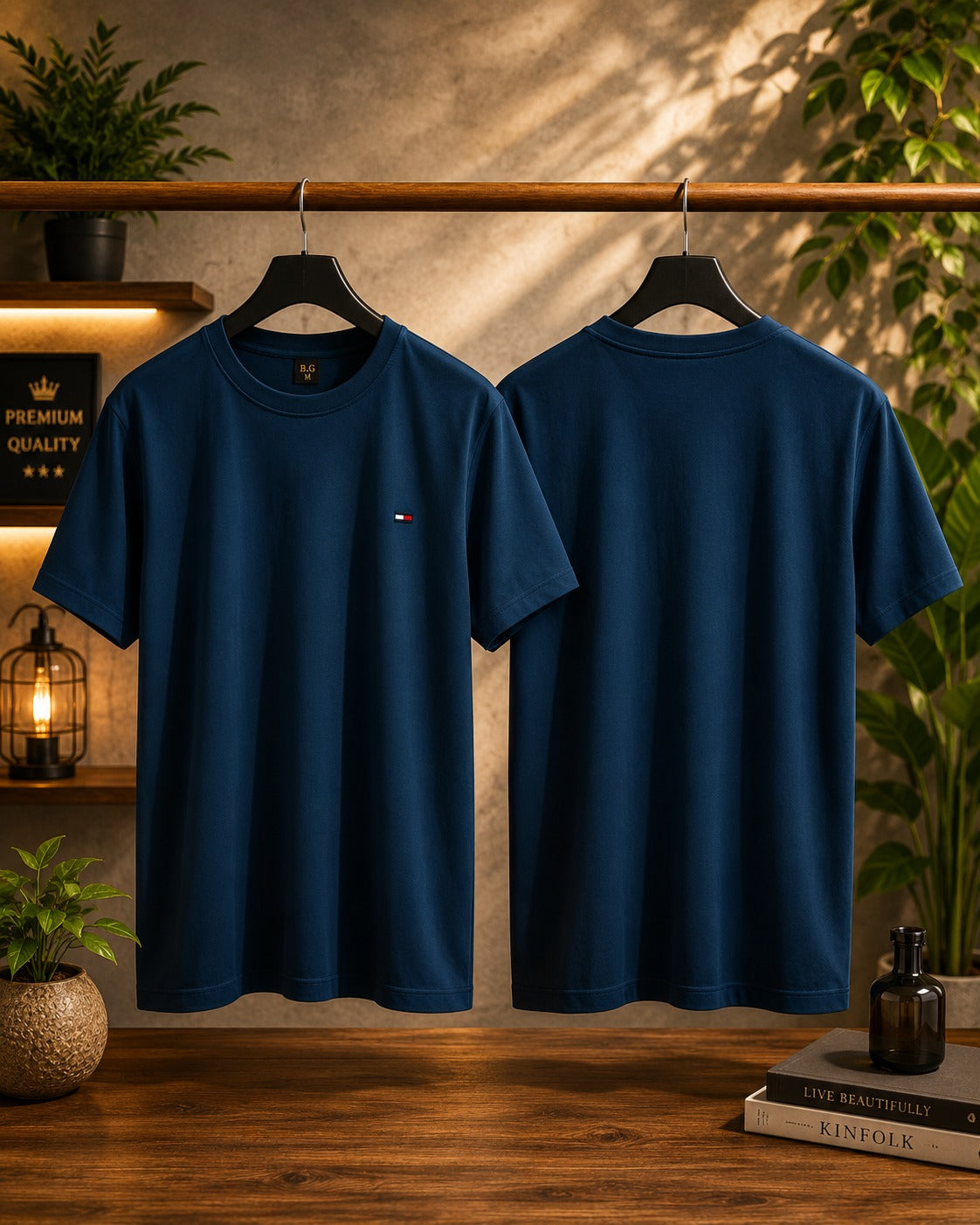 Men's Navy Blue Premium Cotton Round Neck T-Shirt
