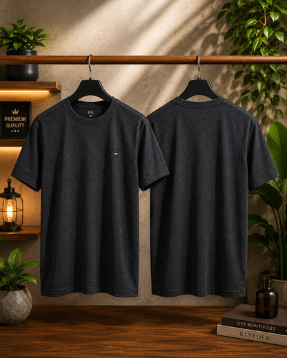 Men's Dark Grey Premium Cotton Round Neck T-Shirt