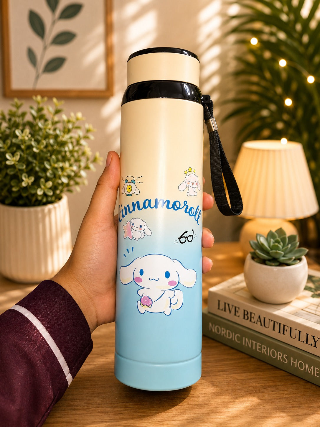 1000ml Cinnamoroll Vacuum Insulated Stainless Steel Thermos Flask – Cute Cartoon Hot & Cold Water Bottle with Leakproof Lid