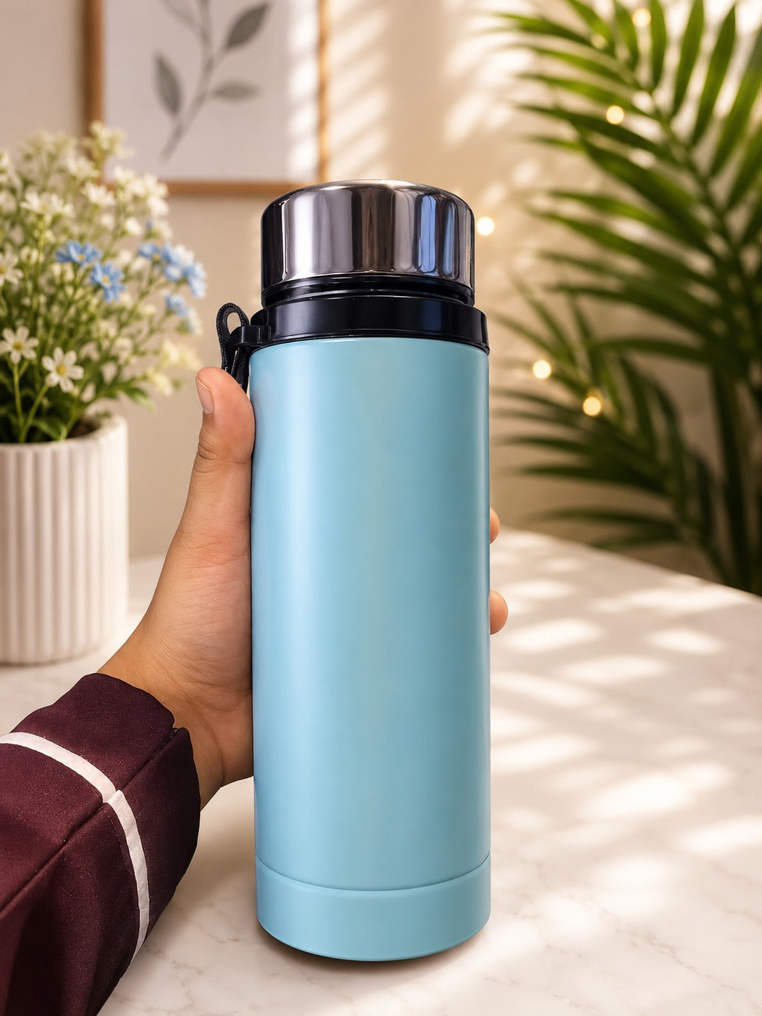 1000ml Vacuum Insulated Stainless Steel Thermos Flask – Sky Blue Hot & Cold Water Bottle with Leakproof Lid