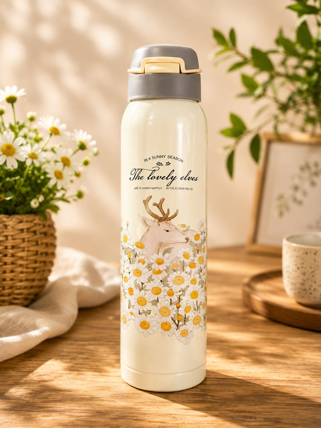 Floral Deer Stainless Steel Vacuum Water Bottle | Insulated Leakproof Thermos Flask for Hot & Cold Drinks  Product Description