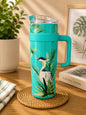 Premium Tropical Travel Tumbler with Handle & Flip Lid – 900ml Insulated Water Bottle