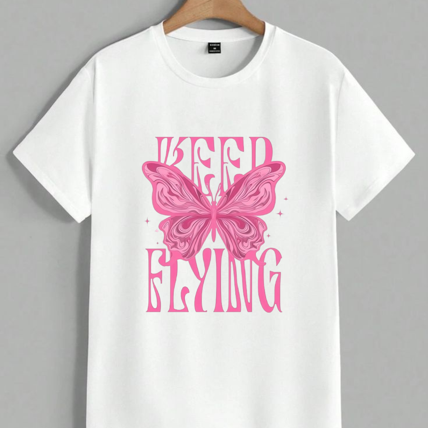 Keep Flying Butterfly T-Shirt | Cute Pink Graphic Tee Y2K Aesthetic Butterfly Shirt | Keep Flying White Tee Retro Butterfly Graphic T-Shirt |