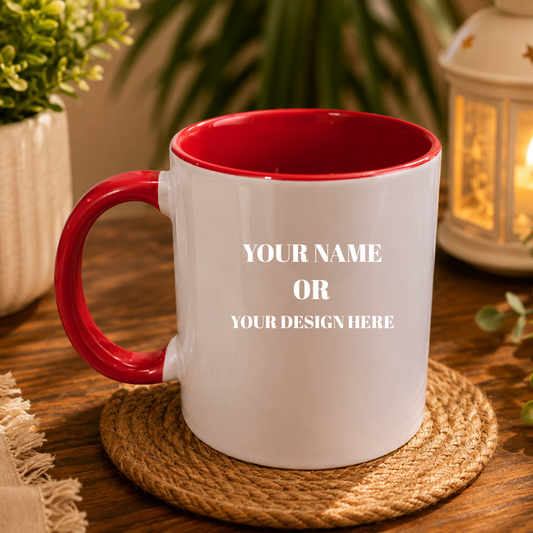 Personalized Red Handle & Red Inside Ceramic Coffee Mug – Custom Name, Photo & Logo Printed Mug (11oz)