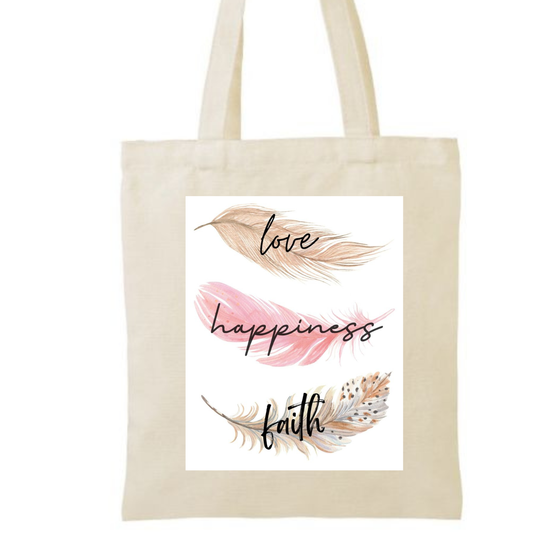 Love Happiness Faith Feather Canvas Tote Bag
