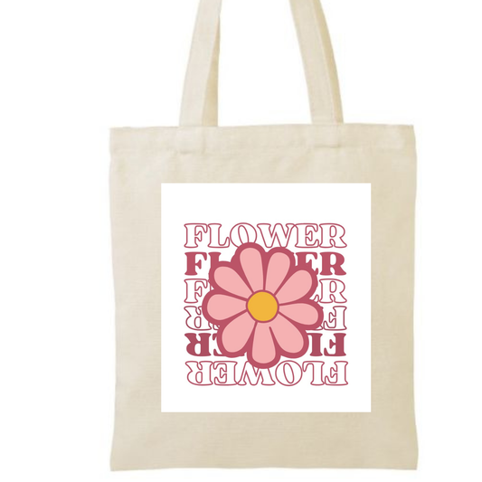Retro Flower Canvas Tote Bag | Groovy 70s Floral Tote Pink Flower Graphic Tote