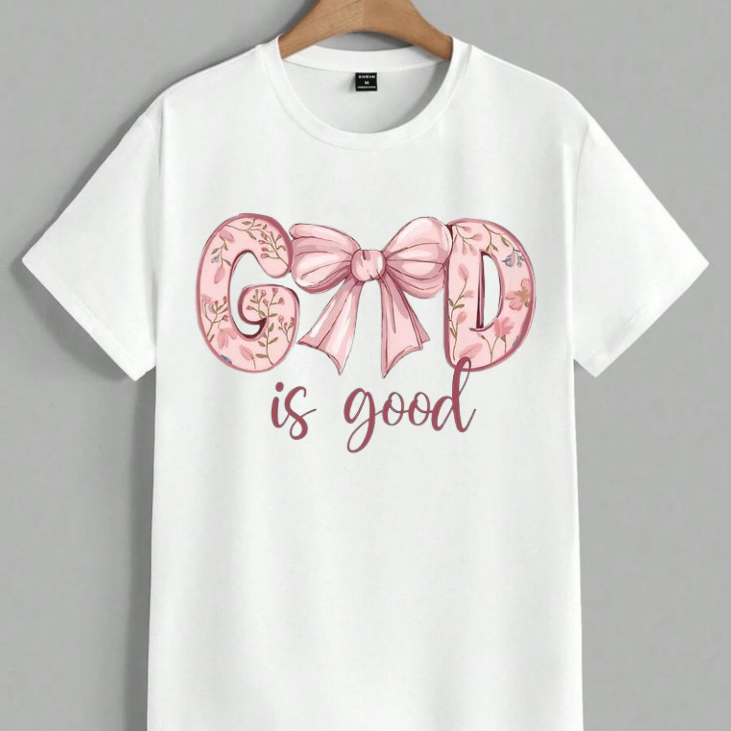 God is Good Christian T-Shirt | Cute Floral Pink Bow Tee