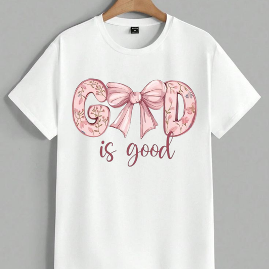 God is Good Christian T-Shirt | Cute Floral Pink Bow Tee