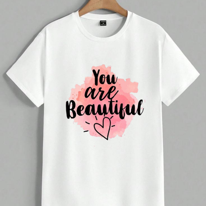 You Are Beautiful T-Shirt | Cute Pink Watercolor Graphic Tee Inspirational Slogan White Tee
