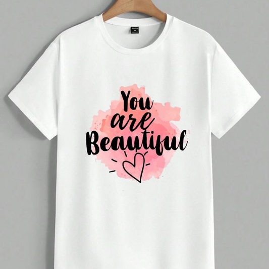 You Are Beautiful T-Shirt | Cute Pink Watercolor Graphic Tee Inspirational Slogan White Tee