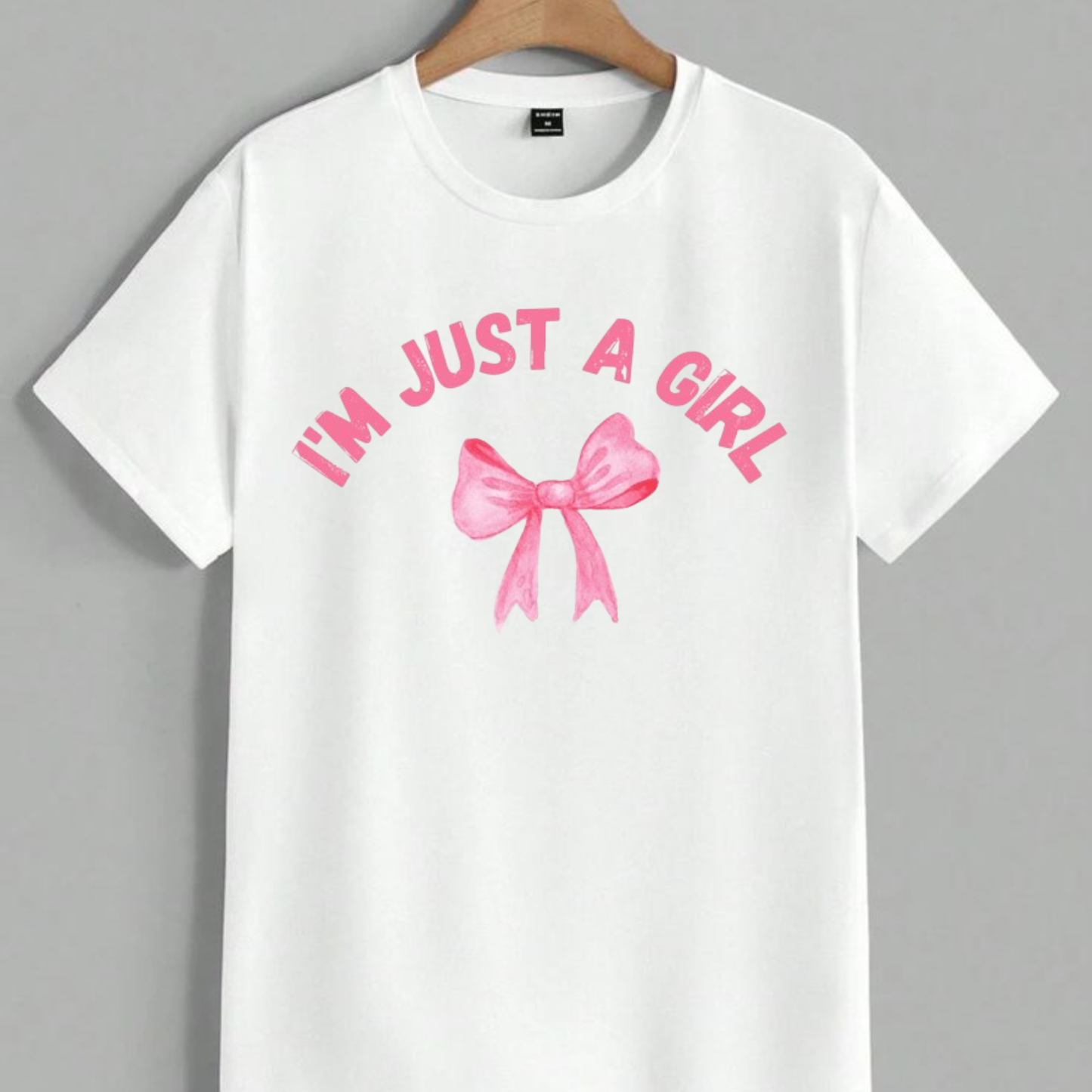 I'm Just a Girl T-Shirt | Pink Watercolor Bow Graphic Tee Coquette Aesthetic Bow Shirt
