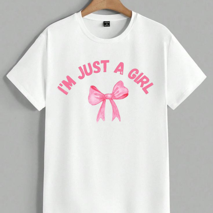 I'm Just a Girl T-Shirt | Pink Watercolor Bow Graphic Tee Coquette Aesthetic Bow Shirt