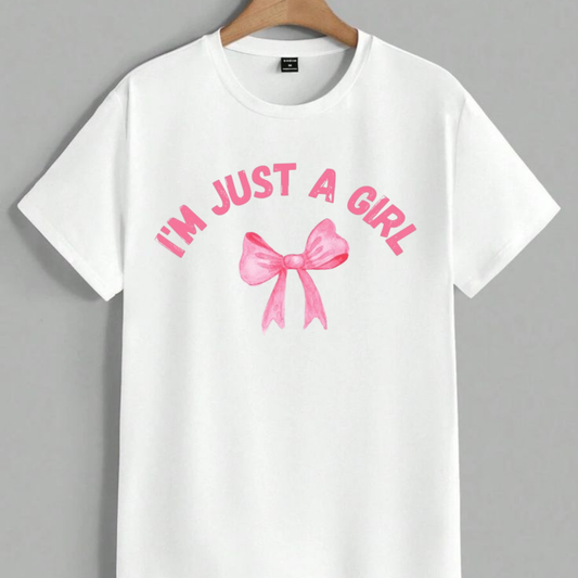 I'm Just a Girl T-Shirt | Pink Watercolor Bow Graphic Tee Coquette Aesthetic Bow Shirt