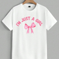 I'm Just a Girl T-Shirt | Pink Watercolor Bow Graphic Tee Coquette Aesthetic Bow Shirt